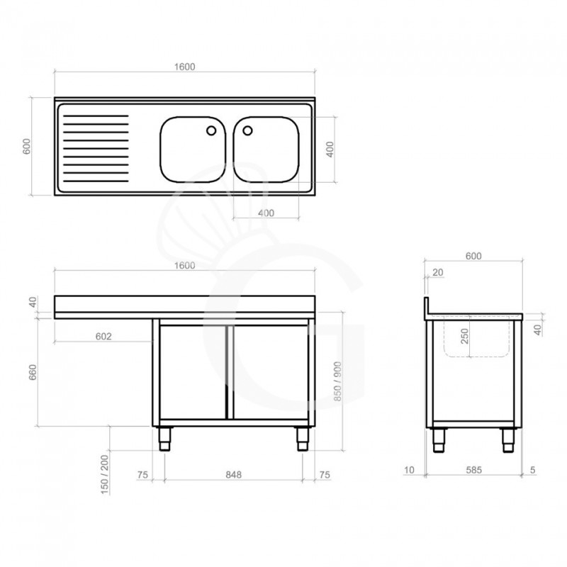 Dibujo técnico del fregadero