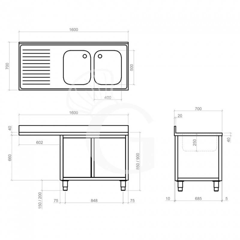 Dibujo técnico del fregadero
