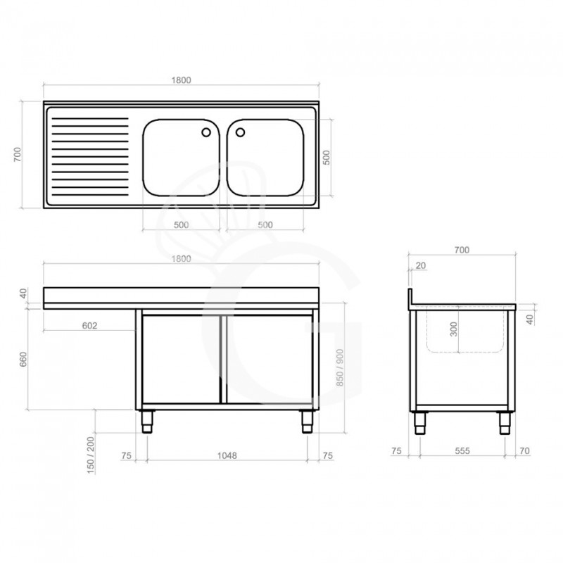 Dibujo técnico del fregadero