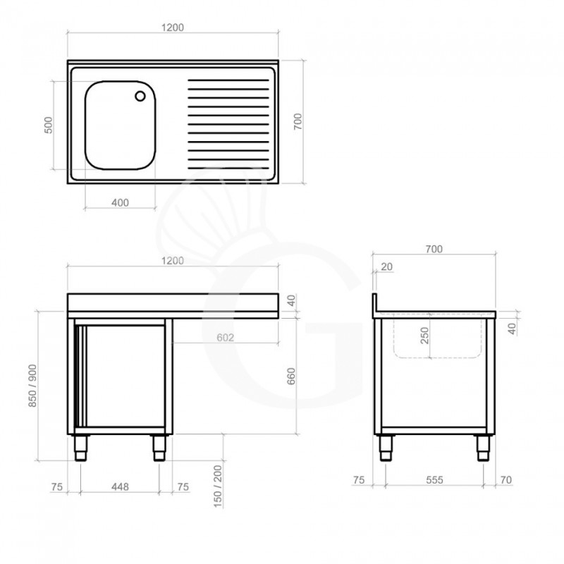 Dibujo técnico del fregadero