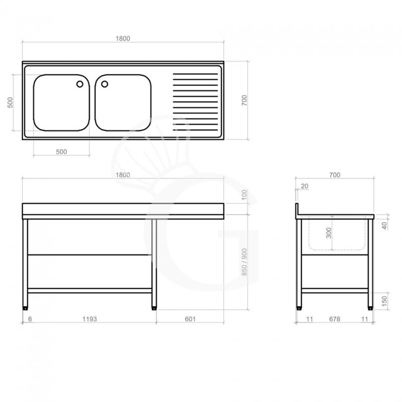Dibujo técnico del fregadero