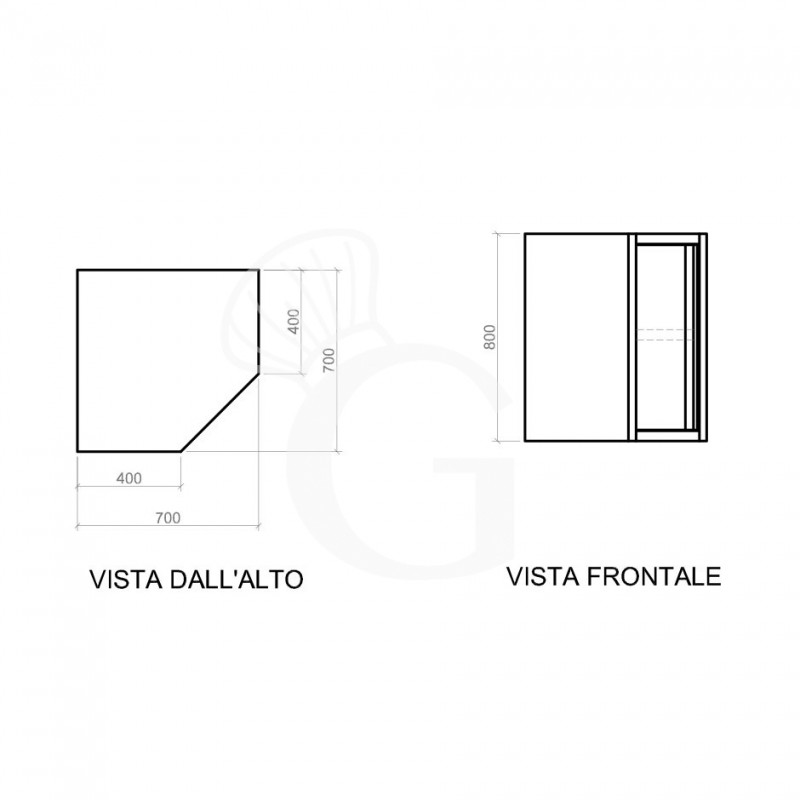Armario de pared rinconero inox con 1 puerta batiente y 1 estante, L 700 mm x P 700 mm x A 800 mm
