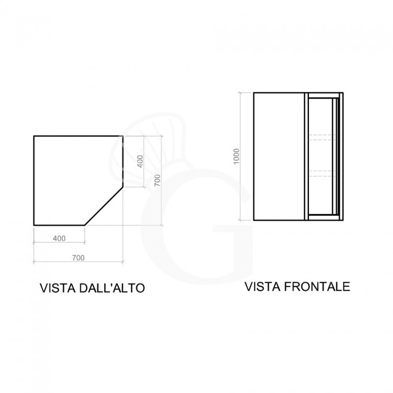 Armario de pared rinconero inox con 1 puerta batiente y 1 estante, L 700 mm x P 700 mm x A 1000 mm
