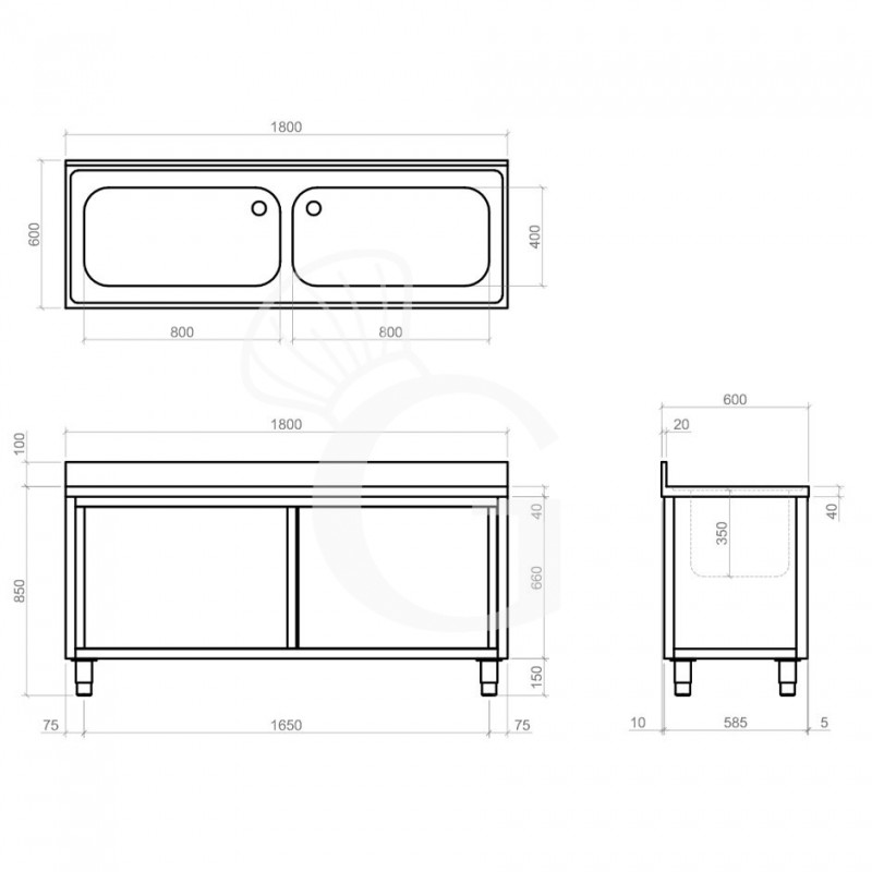 Dibujo técnico del fregadero