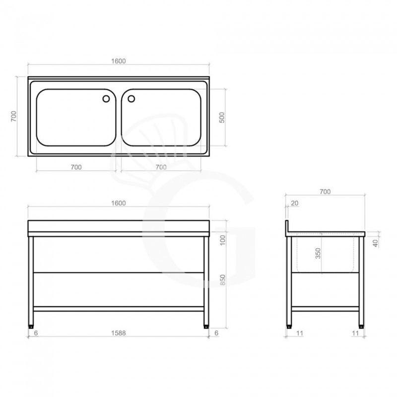 Dibujo técnico del fregadero