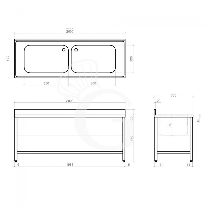 Dibujo técnico del fregadero