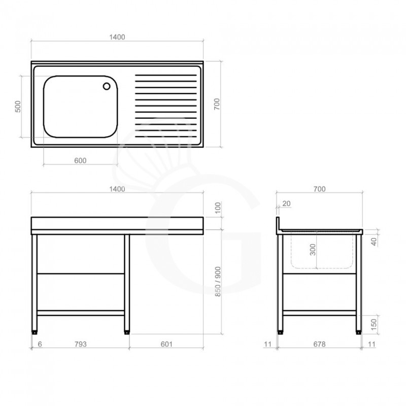 Dibujo técnico del fregadero