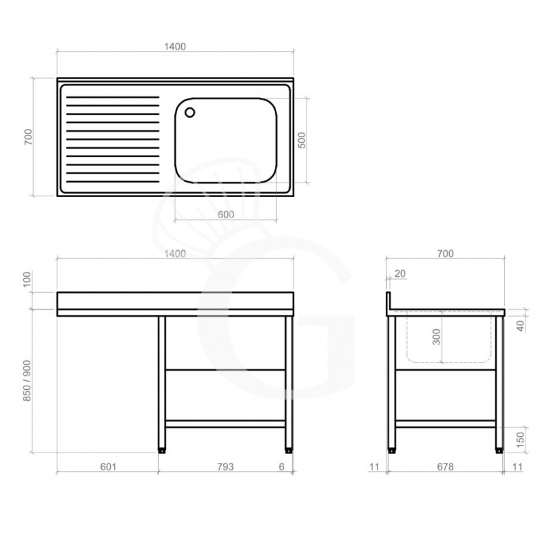 Dibujo técnico del fregadero