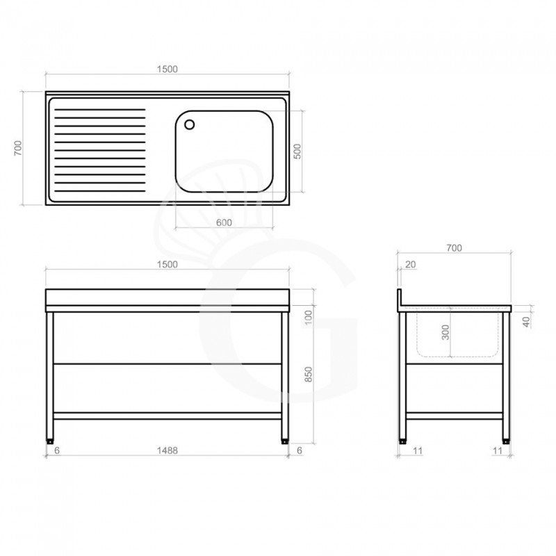 Dibujo técnico del fregadero