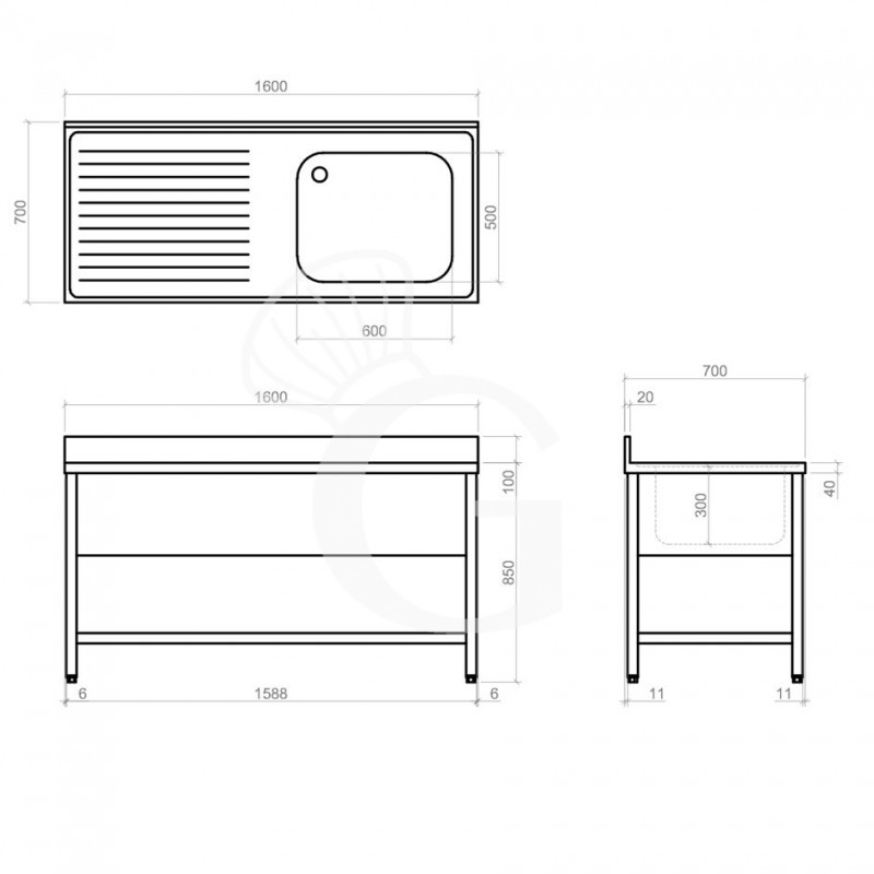 Dibujo técnico del fregadero