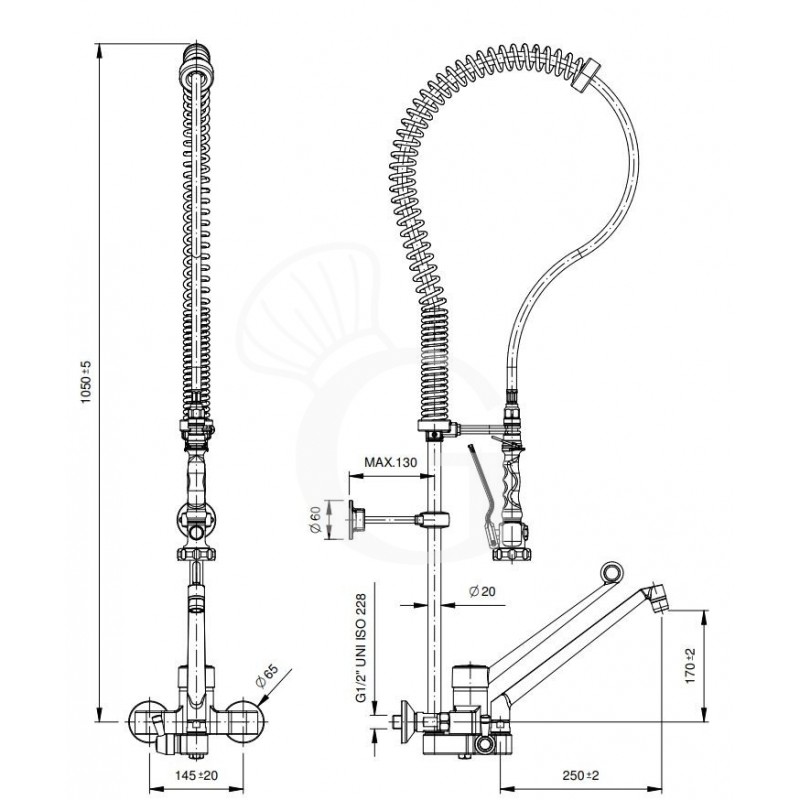 Grifo de ducha con mezclador- A 1000 mm