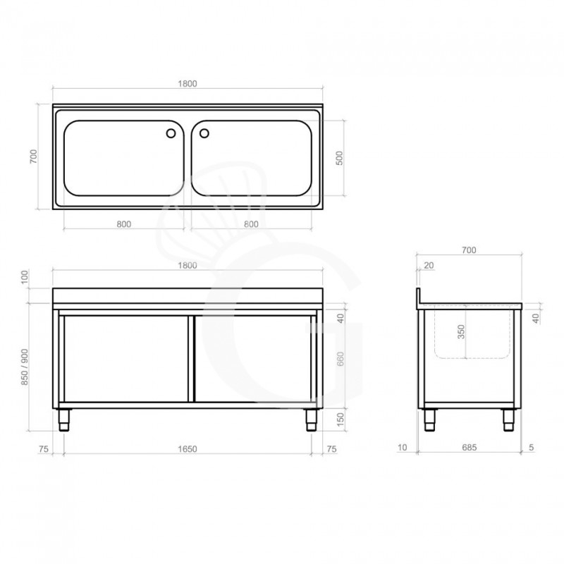 Dibujo técnico del fregadero