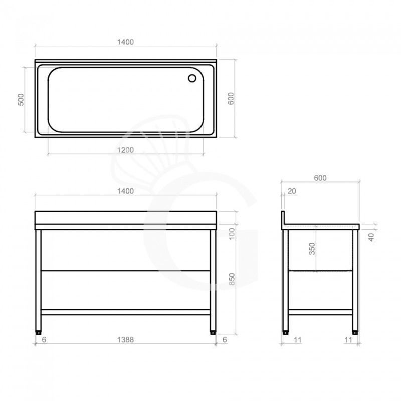 Dibujo técnico del fregadero