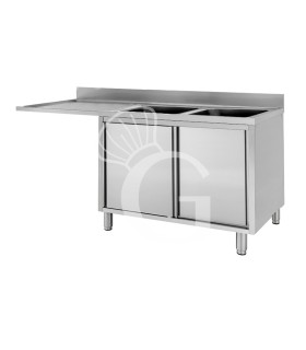 Fregadero con mueble y hueco para lavavajillas, 2 cubetas, escurridor a la izquierda L 1800 mm x P 600 mm x A 950 mm