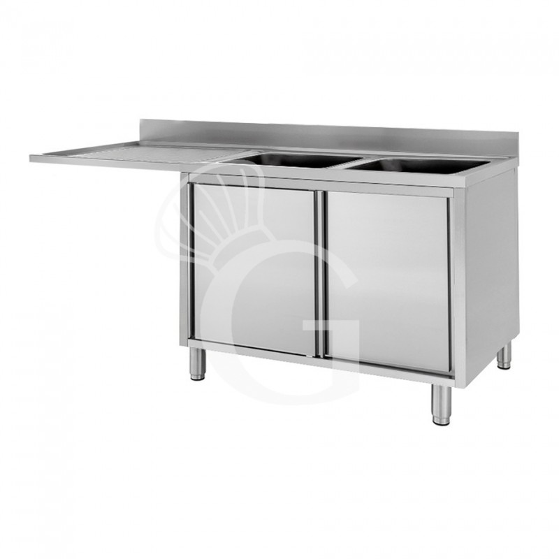 Fregadero con mueble y hueco para lavavajillas, 2 cubetas, escurridor a la izquierda L 1800 mm x P 600 mm x A 950 mm