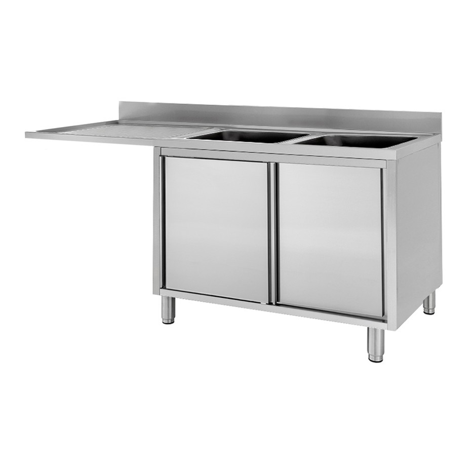 Fregadero con mueble y hueco para lavavajillas, 2 cubetas, escurridor a la izquierda L 1800 mm x P 600 mm x A 950 mm