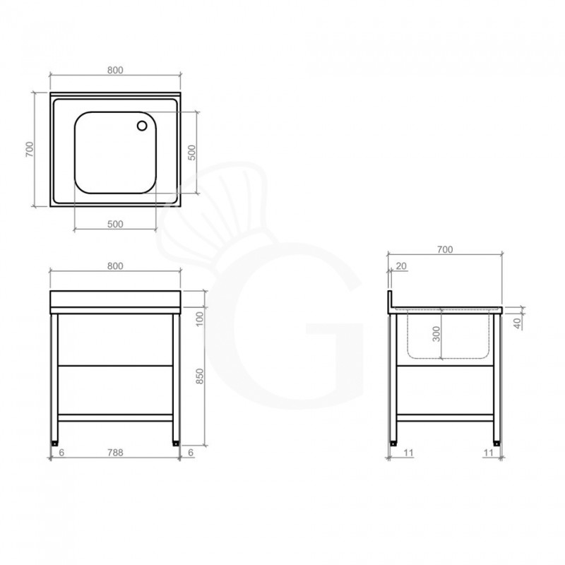 Dibujo técnico del fregadero