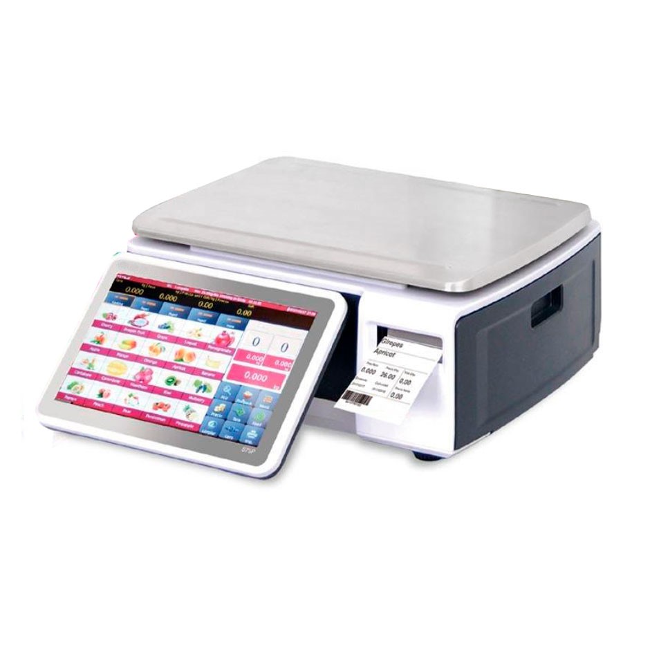 Báscula comercial etiquetadora con pantalla táctil capacidad 3/6 Kg división 1/2 g L 387 mm x P 240 mm x A 184 mm