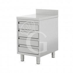 Cajonera de acero inoxidable con 4 cajónes y peto, L 500 x P 600 x A 950 mm