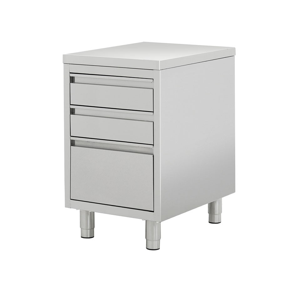 Cajonera de acero inoxidable con 3 cajones, L 500 x P 600 x A 850 mm