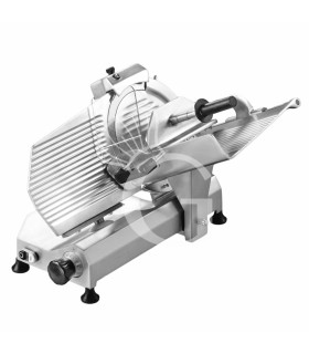 Cortadora de fiambre por gravedad de aluminio, diámetro cuchilla 300 mm, afilador fijo y carrera larga
