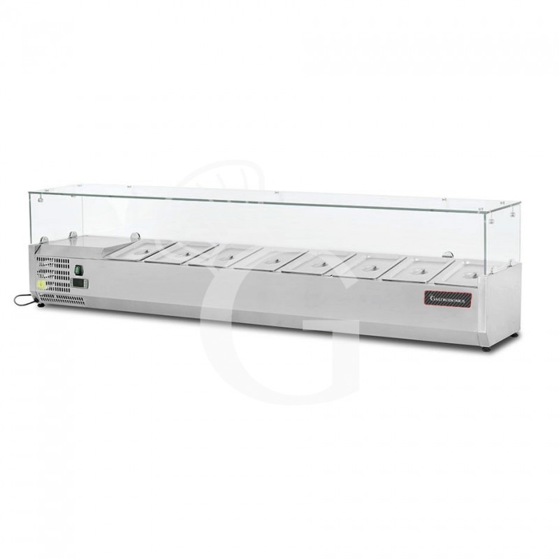 Vitrina Refrigerada horizontal para pizzería con motor a la izquierda, Longitud 1800 mm, Capacidad 8 Cubetas GN1/4