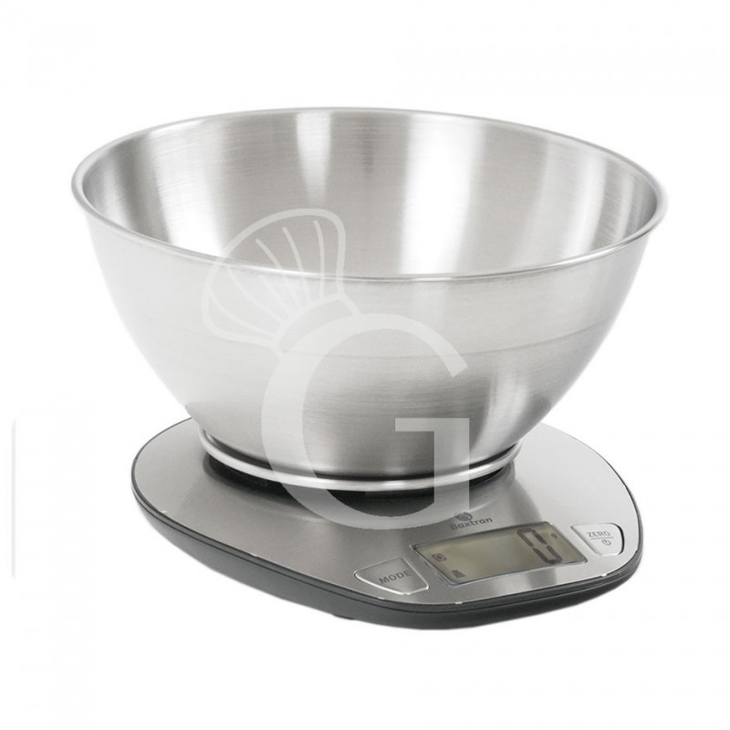 Balanza de cocina con pantalla LCD capacidad 5 kg plato L 180 mm x diámetro 215 mm x A 130 mm