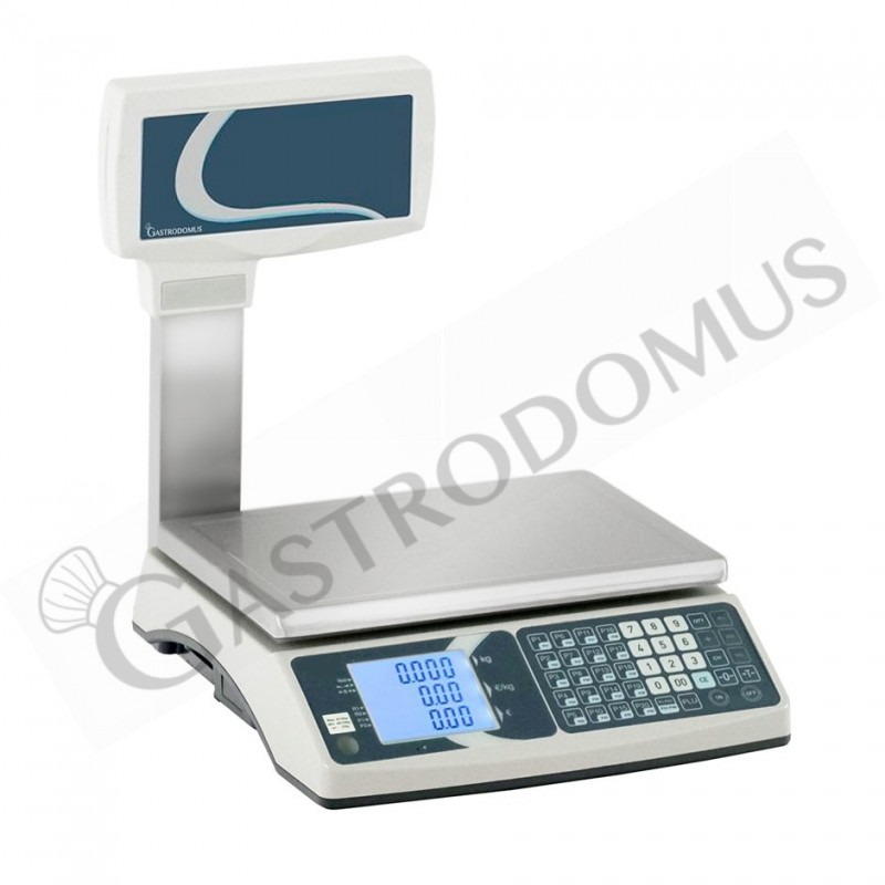 Báscula comercial con visor de columna con capacidad de 15 kg y precisión de 2/5 g L 330 mm x P 345 mm x A 530 mm