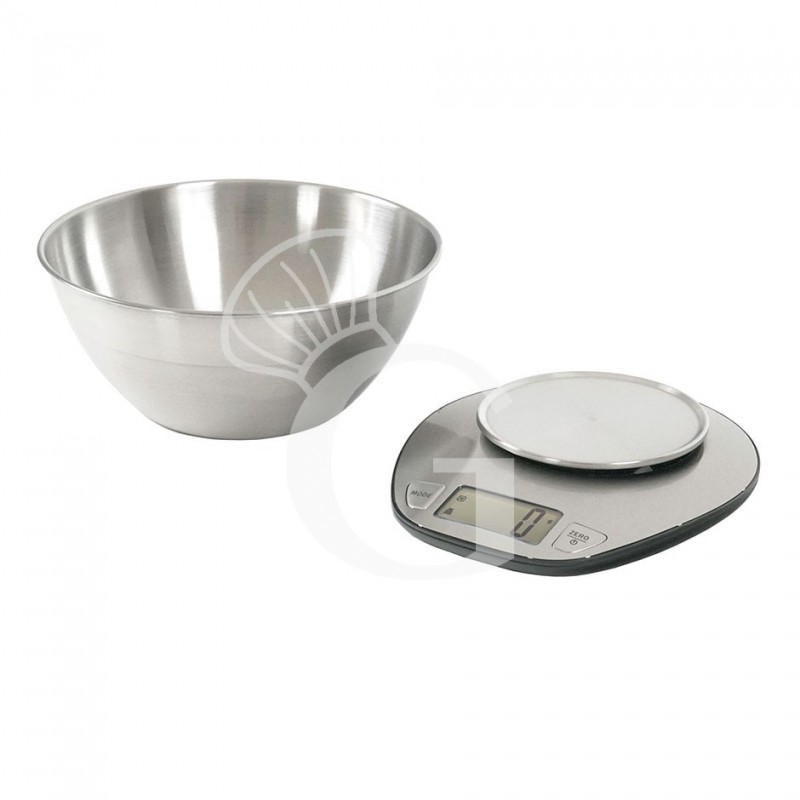 Balanza de cocina con pantalla LCD capacidad 5 kg plato L 180 mm x diámetro 215 mm x A 130 mm