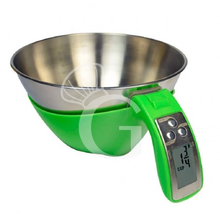 Balanza de cocina cubeta de acero inoxidable pantalla LCD capacidad 5 Kg L 110 mm x diámetro 210 mm x A 115 mm Balanza de cocina cubeta de acero inoxidable pantalla LCD capacidad 5 Kg L 110 mm x diámetro 210 mm x A 115 mm