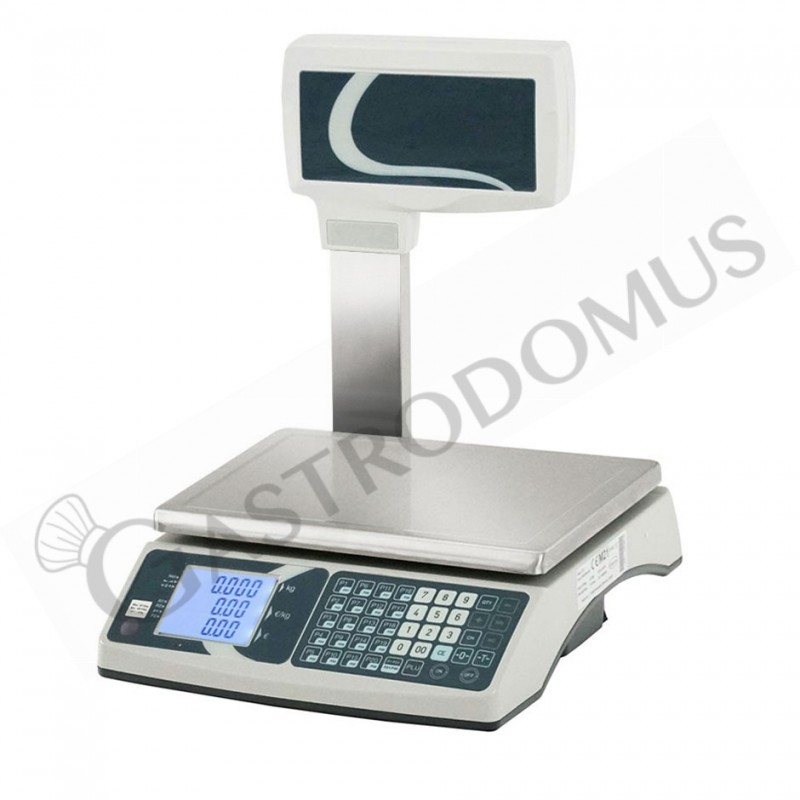Báscula comercial con visor de columna con capacidad de 15 kg y precisión de 2/5 g L 330 mm x P 345 mm x A 530 mm