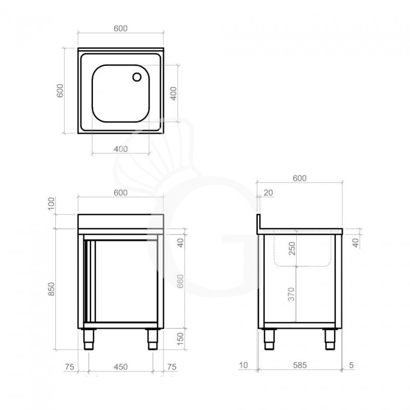 Dibujo técnico del fregadero