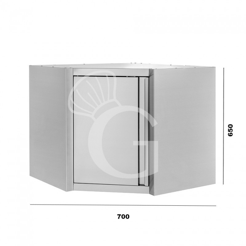 Armario de pared rinconero inox con 1 puerta batiente y 1 estante, L 700 mm x P 700 mm x A 650 mm