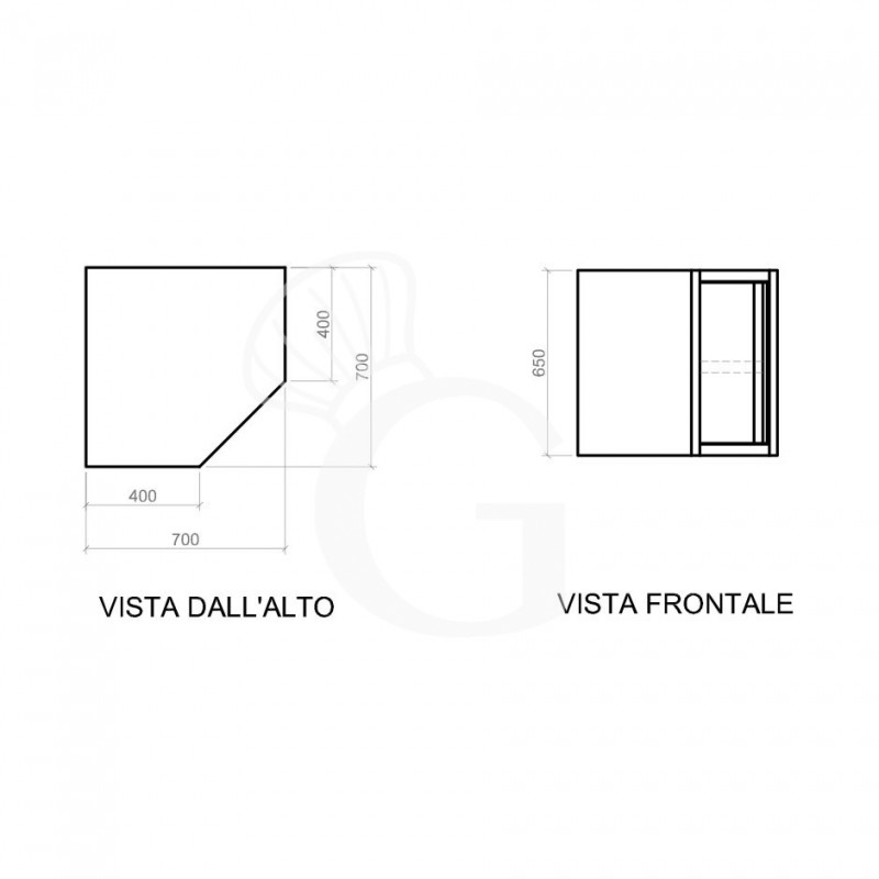 Armario de pared rinconero de acero inoxidable con 1 puerta batiente y 1 estante, L 700 mm x P 700 mm x A 650 mm