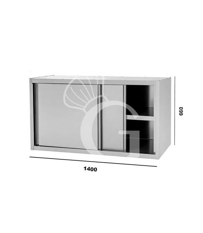 Armario de pared con puertas correderas inox con 1 estante, L 1400 mm x P 400 mm x A 660 mm