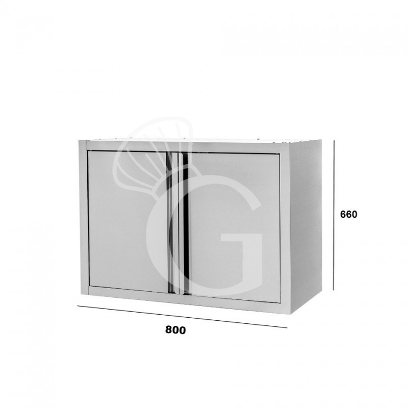 Armario de pared de acero inoxidable con 2 puertas batientes y 1 estante, L 800 mm x P 400 mm x A 660 mm