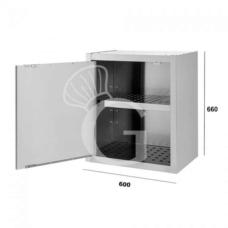 Armario de pared inox con escurridor, 1 puerta batiente, 1 estante perforado, L 600 mm x P 400 mm x A 660 mm