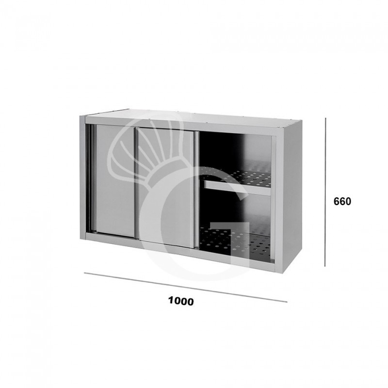 Armario de pared inox con escurridor, puertas correderas, 1 estante perforado, L 1000 mm x P 400 mm x A 660 mm