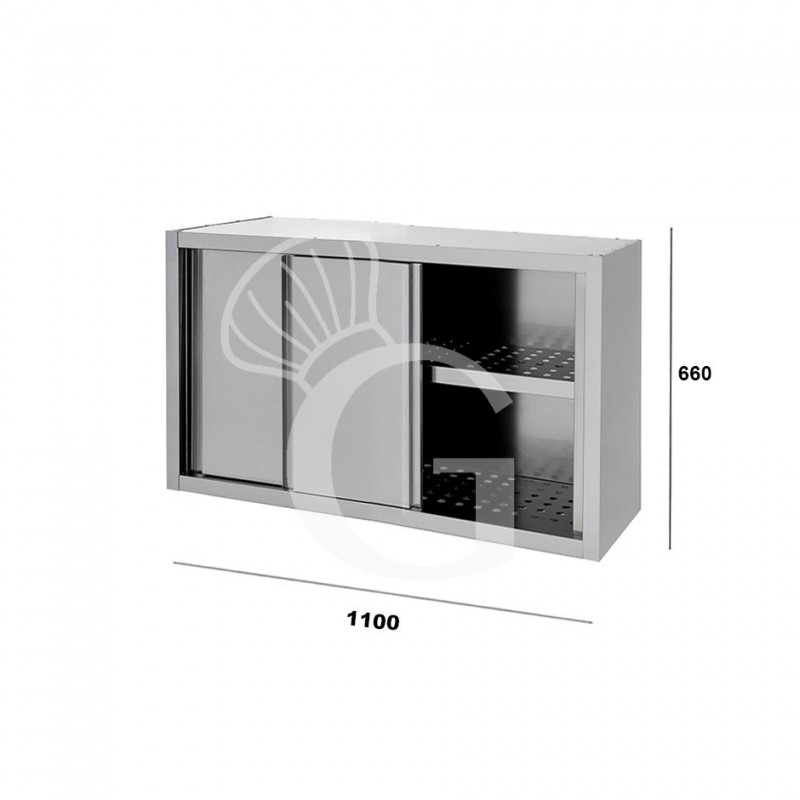Armario de pared inox con escurridor, puertas correderas, 1 estante perforado, L 1100 mm x P 400 mm x A 660 mm
