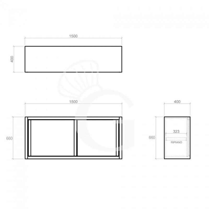 Armario de pared de acero inoxidable con escurridor, puertas correderas, 1 estante perforado, L 1500 mm x P 400 mm x A 660 mm