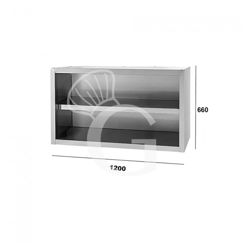 Armario de pared de acero inoxidable con 1 estante, L 1200 mm x P 400 mm x A 660 mm