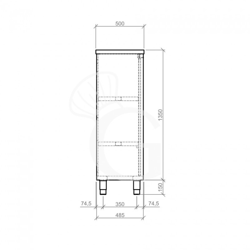 Armario de acero inoxidable con 2 puertas correderas, 2 estantes, L 1000 x P 500 x A 1500 mm