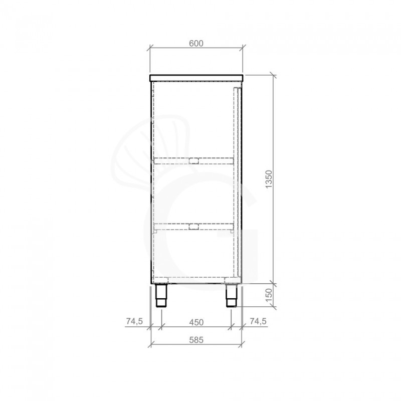 Armario de acero inoxidable con 2 puertas correderas, 2 estantes, L 1000 x P 600 x A 1500 mm