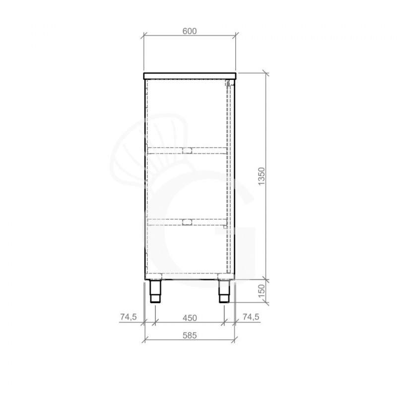 Armario de acero inoxidable con 2 puertas correderas, 2 estantes, L 1100 mm x P 600 mm x A 1500 mm