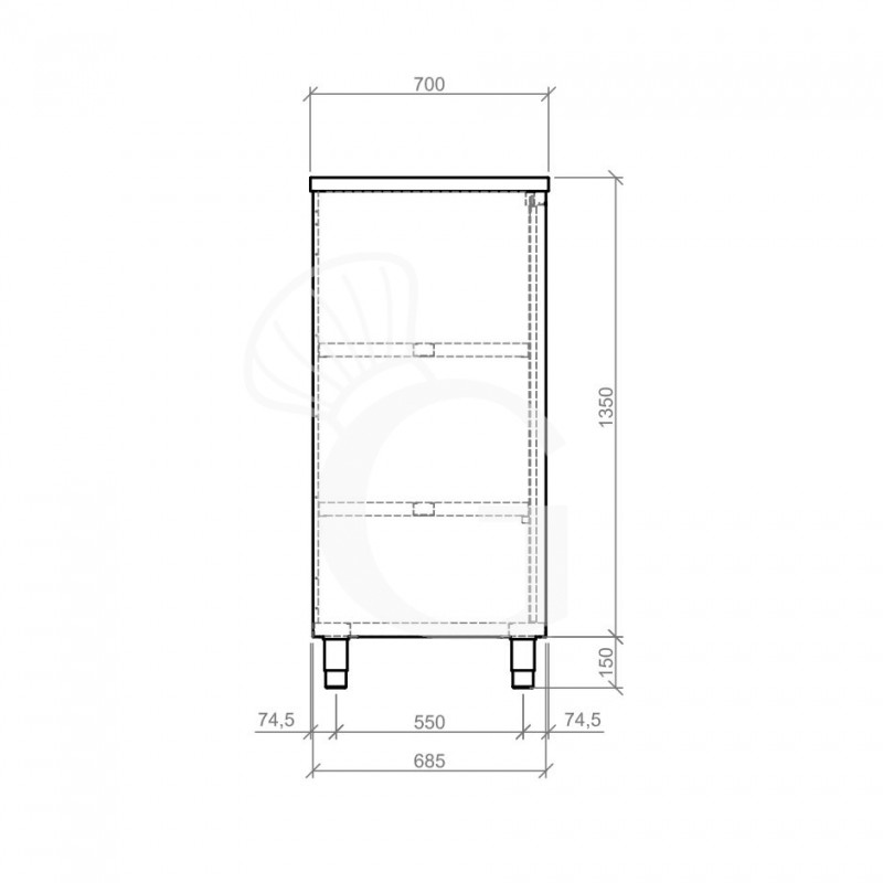 Armario de acero inoxidable con 2 puertas correderas, 2 estantes, L 1300 x P 700 x A 1500 mm