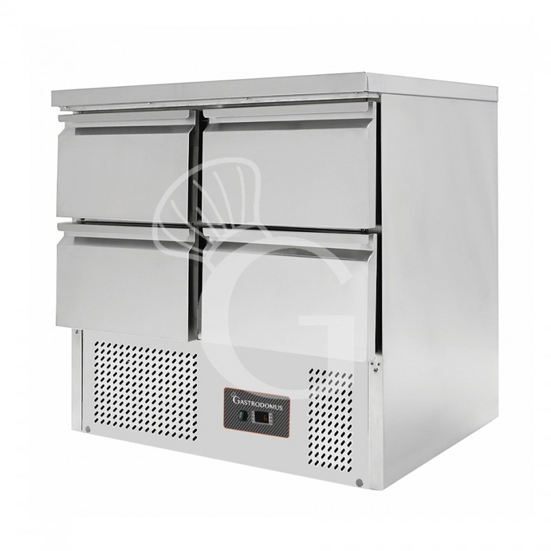 Mesa Refrigerada para ensaladas estática con 4 cajones, tapa de acero inoxidable y temperatura de +2°C/+8°C