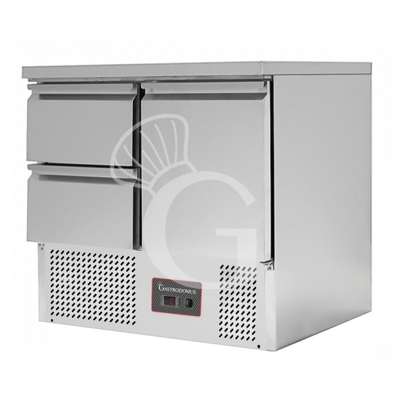 Mesa fría para ensaladas 2 Cajones, 1 Puerta, Temperatura +2°C/+8°C, Encimera de acero inoxidable