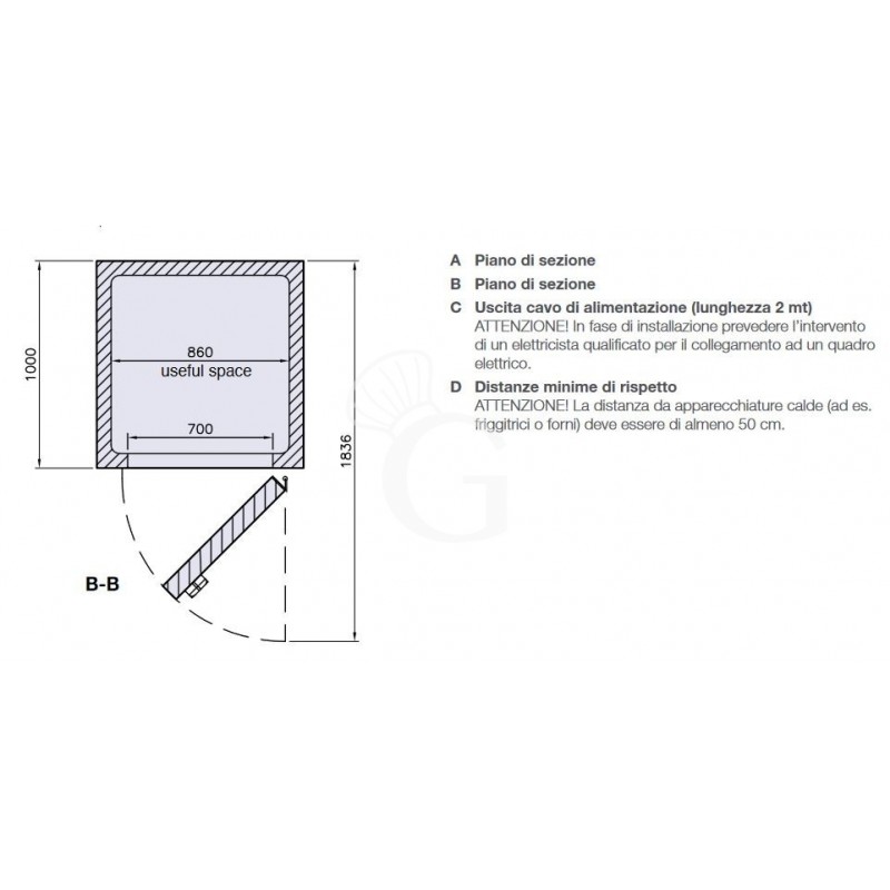 Mini cámara Frigorífica ventilada con temperatura 0°C/+10°C en chapa prepintada blanca