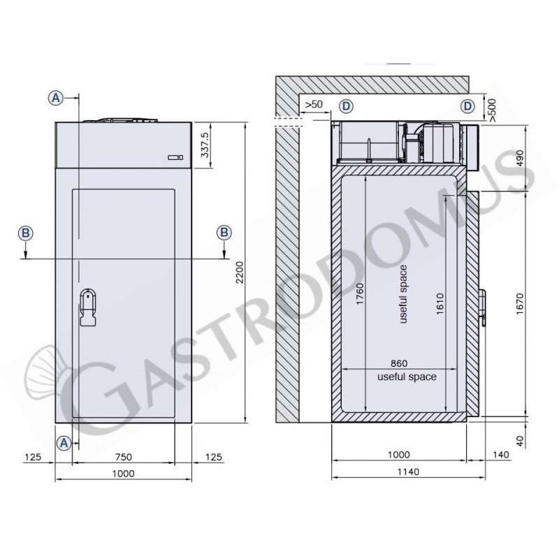 Mini Cámara Frigorífica ventilada con temperatura 0°C/+10°C 0°C/+10°C en chapa de acero inoxidable AISI304