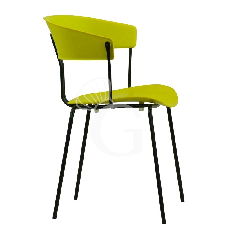 Silla Diana con estructura de metal barnizado, asiento y respaldo de polipropileno